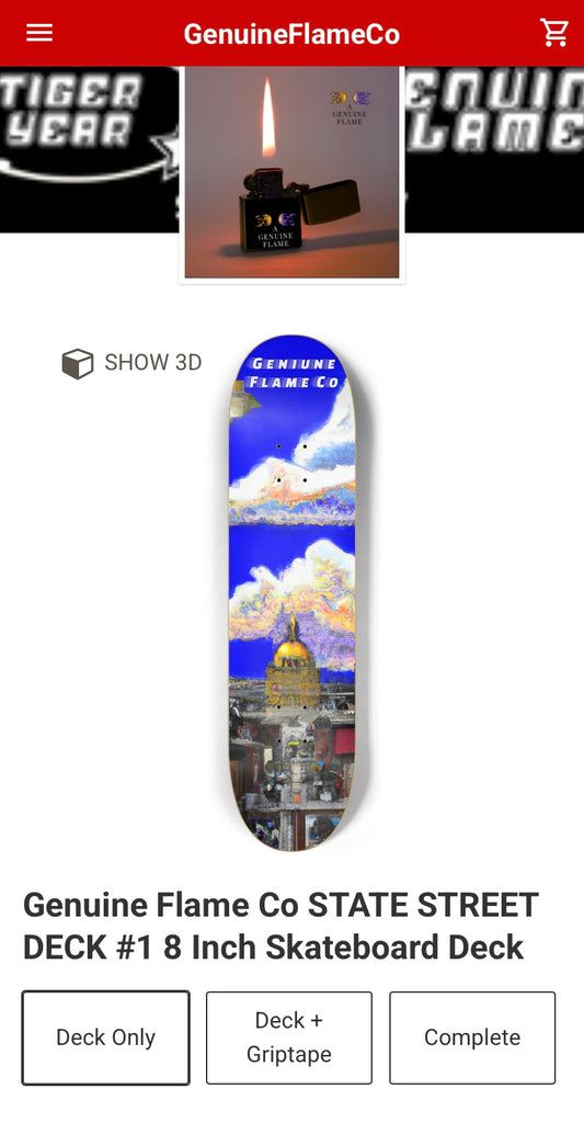Genuine Flame Co STATE STREET DECK #1 8 Inch Skateboard Deck