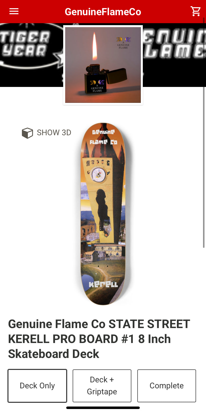 Genuine Flame Co STATE STREET KERELL PRO BOARD #1 Skateboard Deck